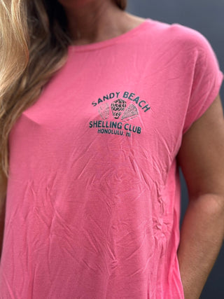 Sandy Beach Shelling Club Relaxed Tee - Taffy Pink - The Salty BabeGraphic Tee Shirts