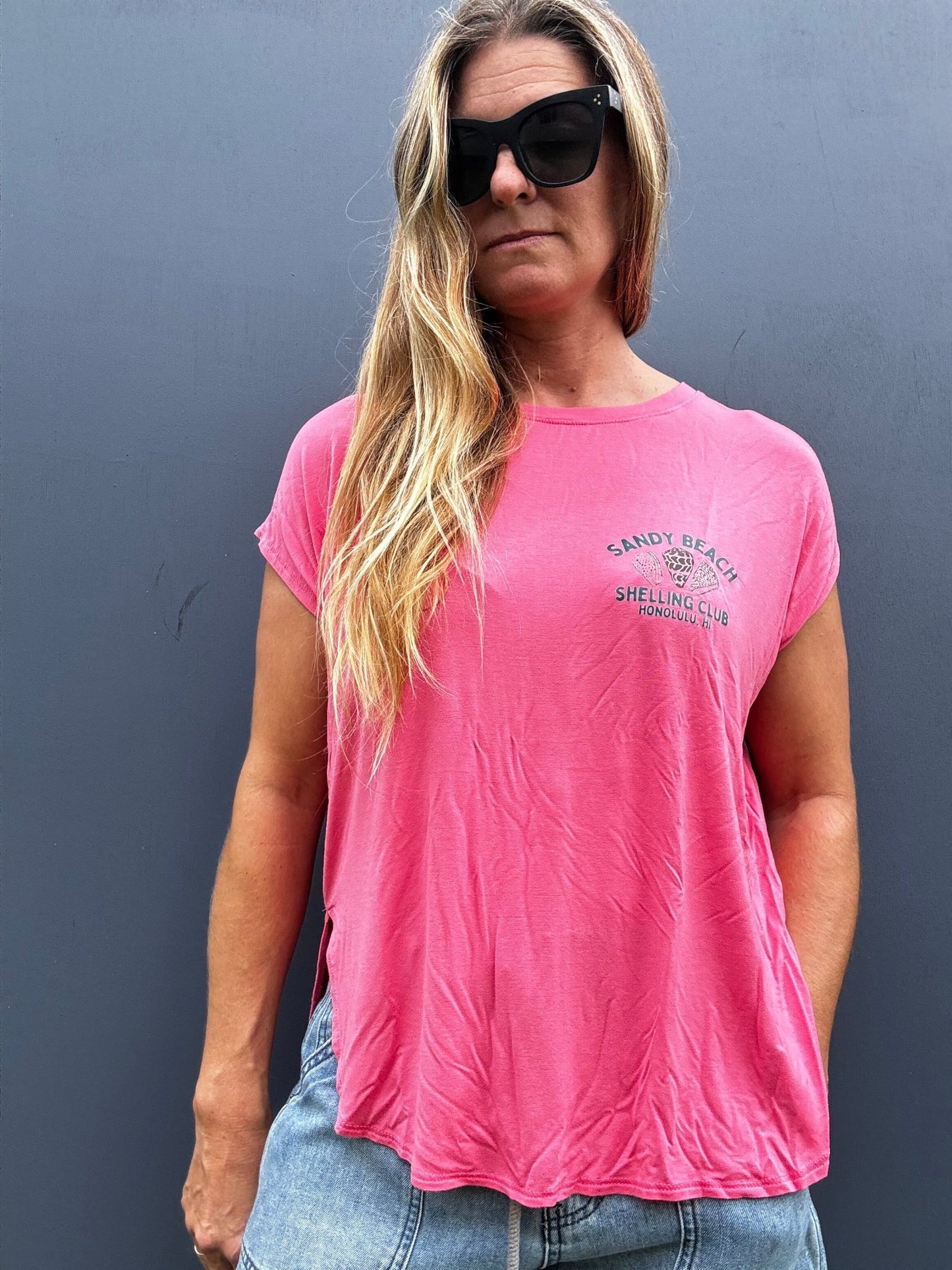 Sandy Beach Shelling Club Relaxed Tee - Taffy Pink - The Salty BabeGraphic Tee Shirts