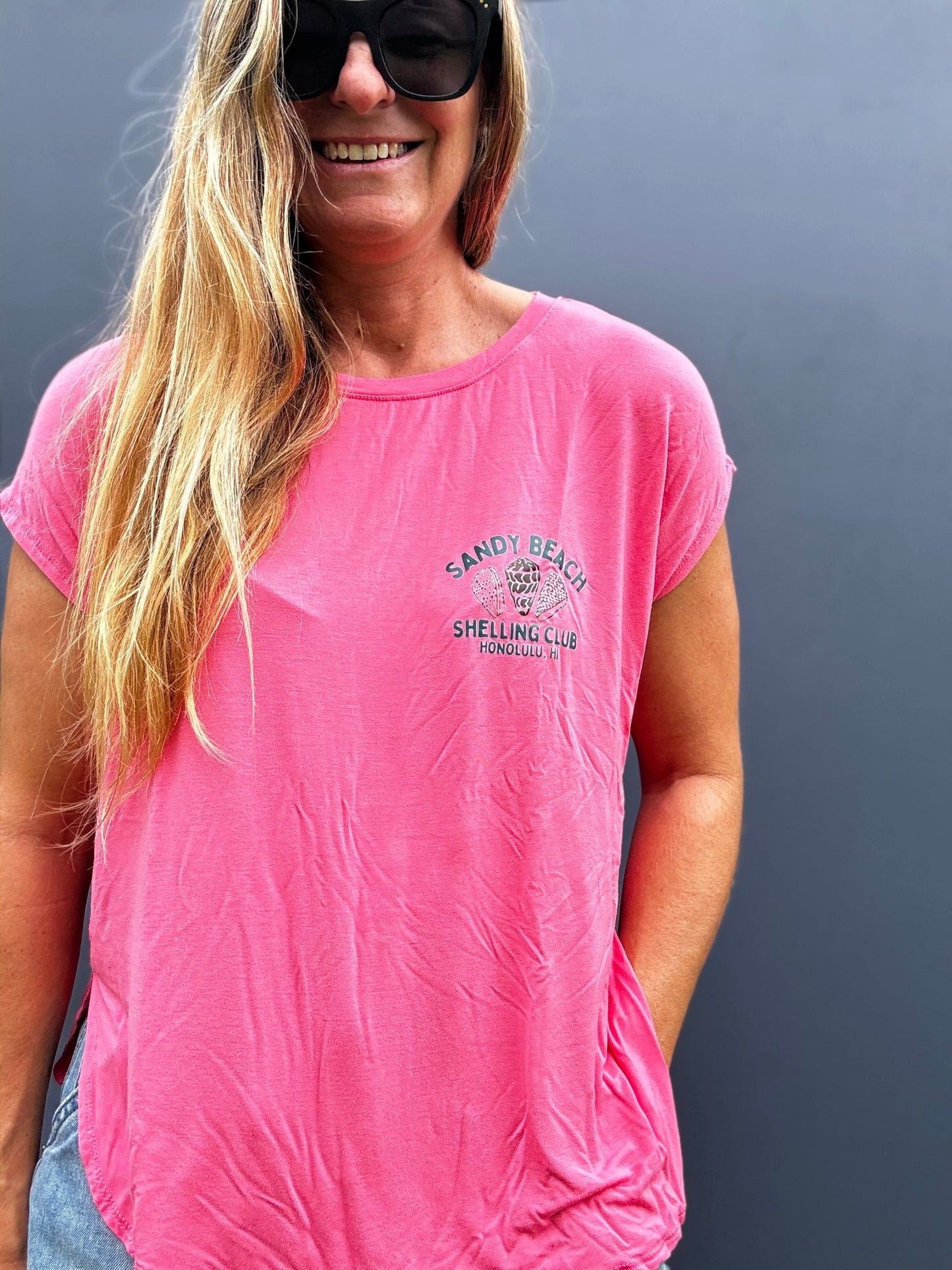 Sandy Beach Shelling Club Relaxed Tee - Taffy Pink - The Salty BabeGraphic Tee Shirts