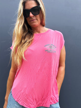 Sandy Beach Shelling Club Relaxed Tee - Taffy Pink - The Salty BabeGraphic Tee Shirts