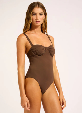 SEAFOLLY Collective Ruched Underwire One Piece Swimsuit - Dark Chocolate - The Salty BabeOne Piece Swimsuits