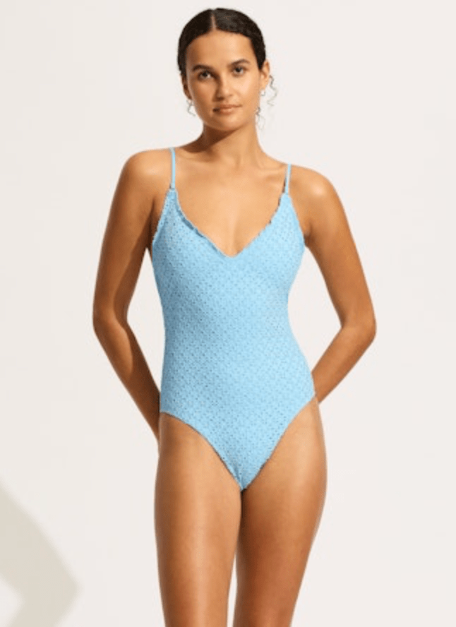 SEAFOLLY Daydreamer V Neck One Piece Swimsuit - Powder Blue - The Salty BabeOne Piece Swimsuits