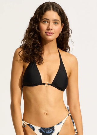 SEAFOLLY Rococo Reversible Longline Slide Triangle Bikini Top - Black - The Salty BabeSwim Tops
