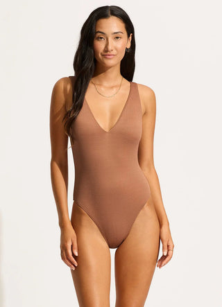 SEAFOLLY SeaDive Deep V Neck one piece swimsuit - Bronze - The Salty BabeOne Piece Swimsuits