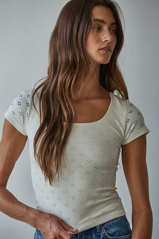 Seaside Eyelet Fitted Tee - The Salty BabeTop