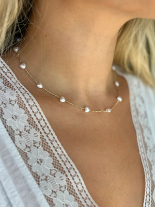 SG Pearl Heart Station Necklace - Gold - The Salty BabeJewelry