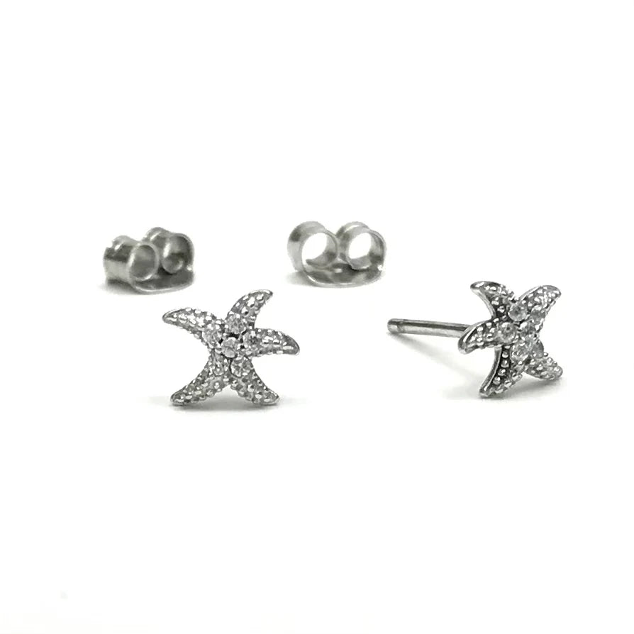 SG Small Pave Starfish stud earring - The Salty BabeJewelry