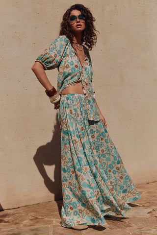 SPELL Goldie Maxi Skirt - Lagoon - The Salty BabeSkirts