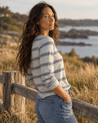 Stacy Top - Grey Multi Stripe | The Salty Babe