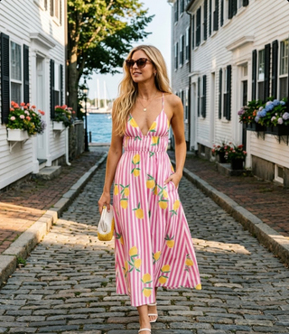 Sweet Citrus Stripe Midi Dress - The Salty BabeDresses