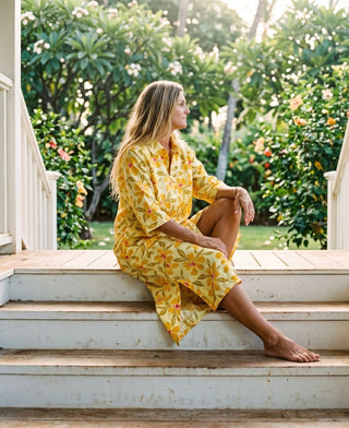 Tangy Tropic Gold Linen Maxi Shirt Dress - The Salty BabeDresses