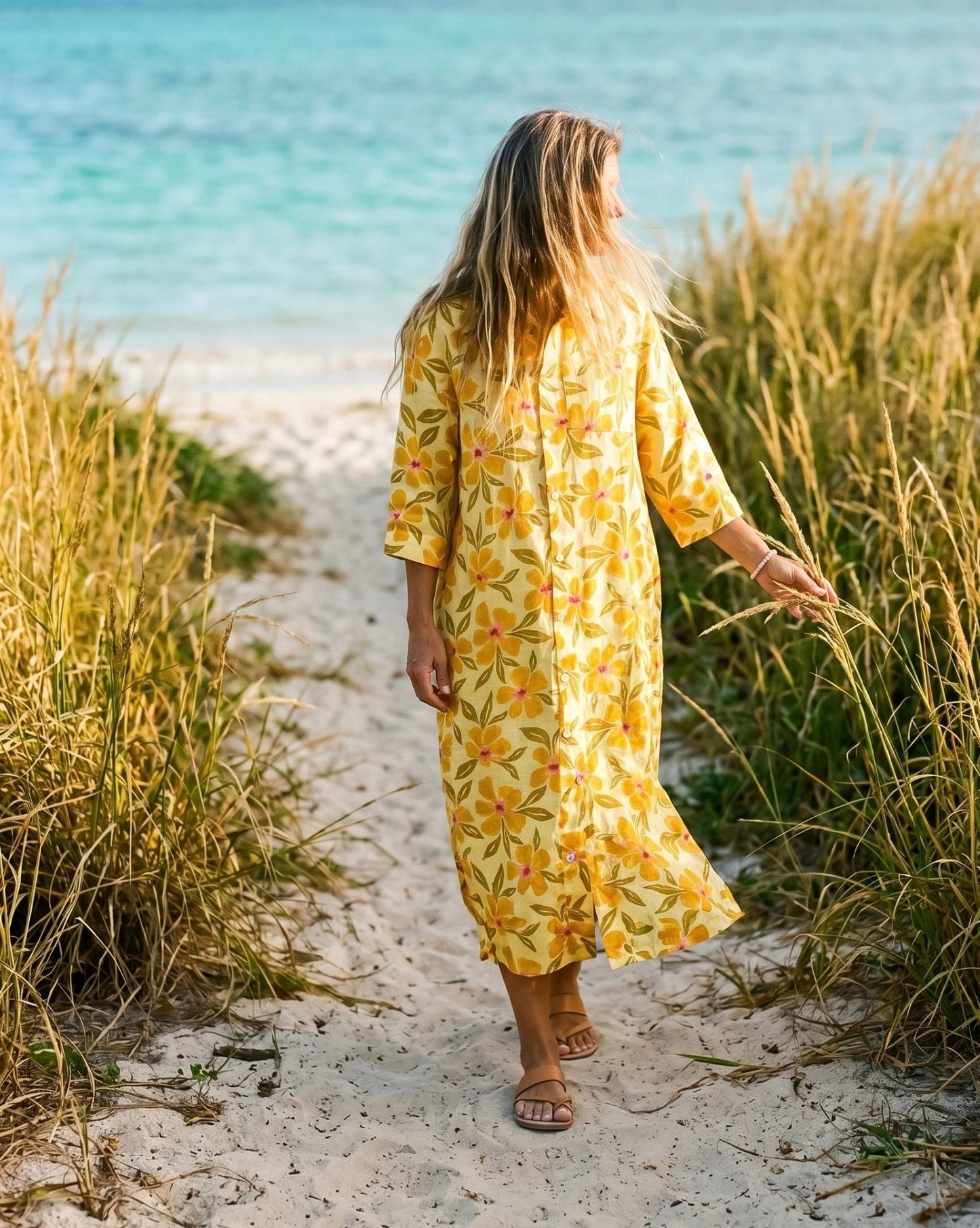 Tangy Tropic Gold Linen Maxi Shirt Dress The Salty Babe Tangy Tropic Gold Linen Maxi Shirt Dress The Salty Babe