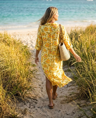 Tangy Tropic Gold Linen Maxi Shirt Dress - The Salty BabeDresses