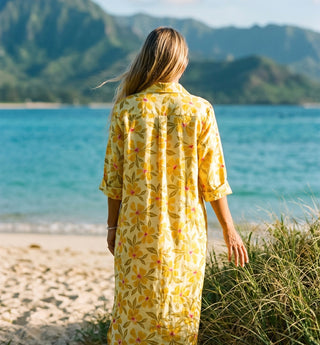 Tangy Tropic Gold Linen Maxi Shirt Dress - The Salty BabeDresses