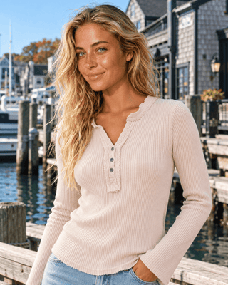 The Everyday Waffle Henley - Light Taupe | The Salty Babe