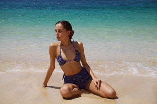 The Glow Halter Neck Bikini Top - Bandana Waves Navy - The Salty BabeSwim Tops