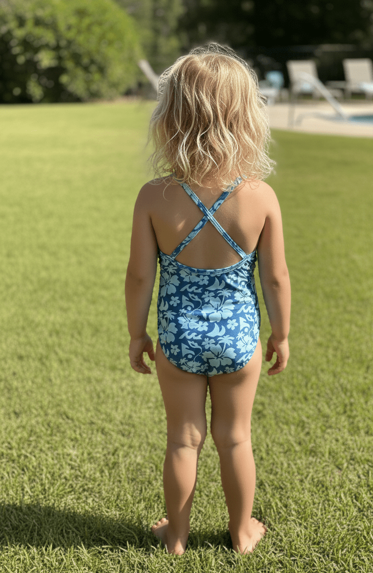 The Kiki Kids Cross - Back One Piece - Floral Safari Teal - The Salty BabeKids
