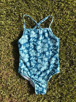 The Kiki Kids Cross - Back One Piece - Floral Safari Teal - The Salty BabeKids