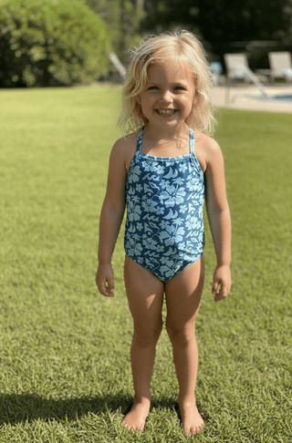 The Kiki Kids Cross - Back One Piece - Floral Safari Teal - The Salty BabeKids