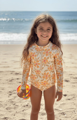 The Nalu Kids Long Sleeve Surf Suit - Tangy Tropic Gold - The Salty BabeKids