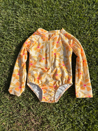 The Nalu Kids Long Sleeve Surf Suit - Tangy Tropic Gold - The Salty BabeKids