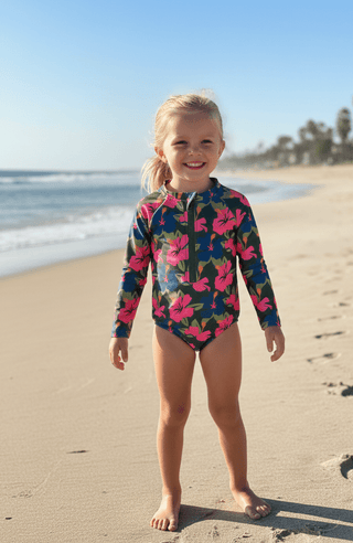 The Nalu Kids Long Sleeve Surf Suit - Water Hibiscus - The Salty BabeKids