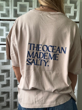 The Ocean Made Me Salty Oversized Tee-Khaki/Navy - The Salty BabeGraphic Tee Shirts