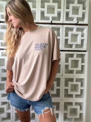 The Ocean Made Me Salty Oversized Tee-Khaki/Navy - The Salty BabeGraphic Tee Shirts
