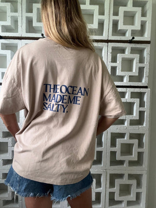 The Ocean Made Me Salty Oversized Tee-Khaki/Navy - The Salty BabeGraphic Tee Shirts