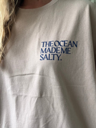 The Ocean Made Me Salty Oversized Tee-Khaki/Navy - The Salty BabeGraphic Tee Shirts