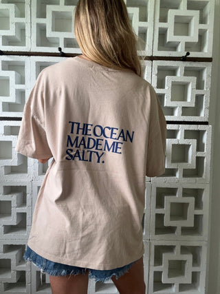 The Ocean Made Me Salty Oversized Tee-Khaki/Navy - The Salty BabeGraphic Tee Shirts