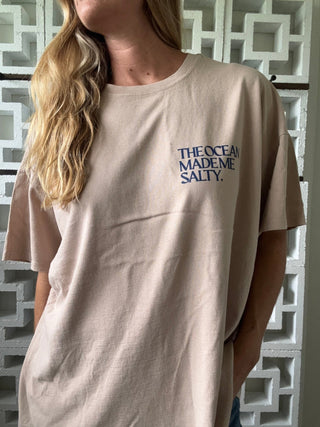 The Ocean Made Me Salty Oversized Tee-Khaki/Navy - The Salty BabeGraphic Tee Shirts