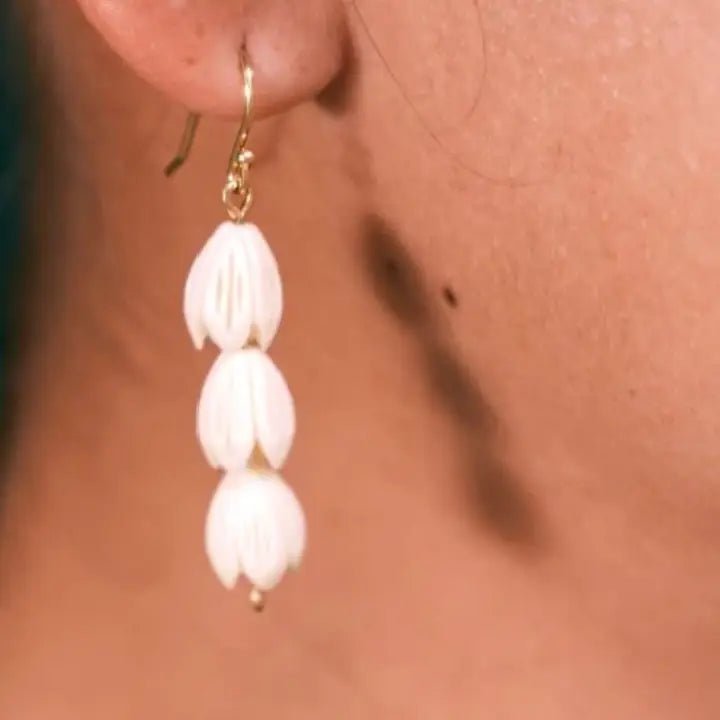 Triple Pikake Ivory Gold Earrings - The Salty BabeEarrings