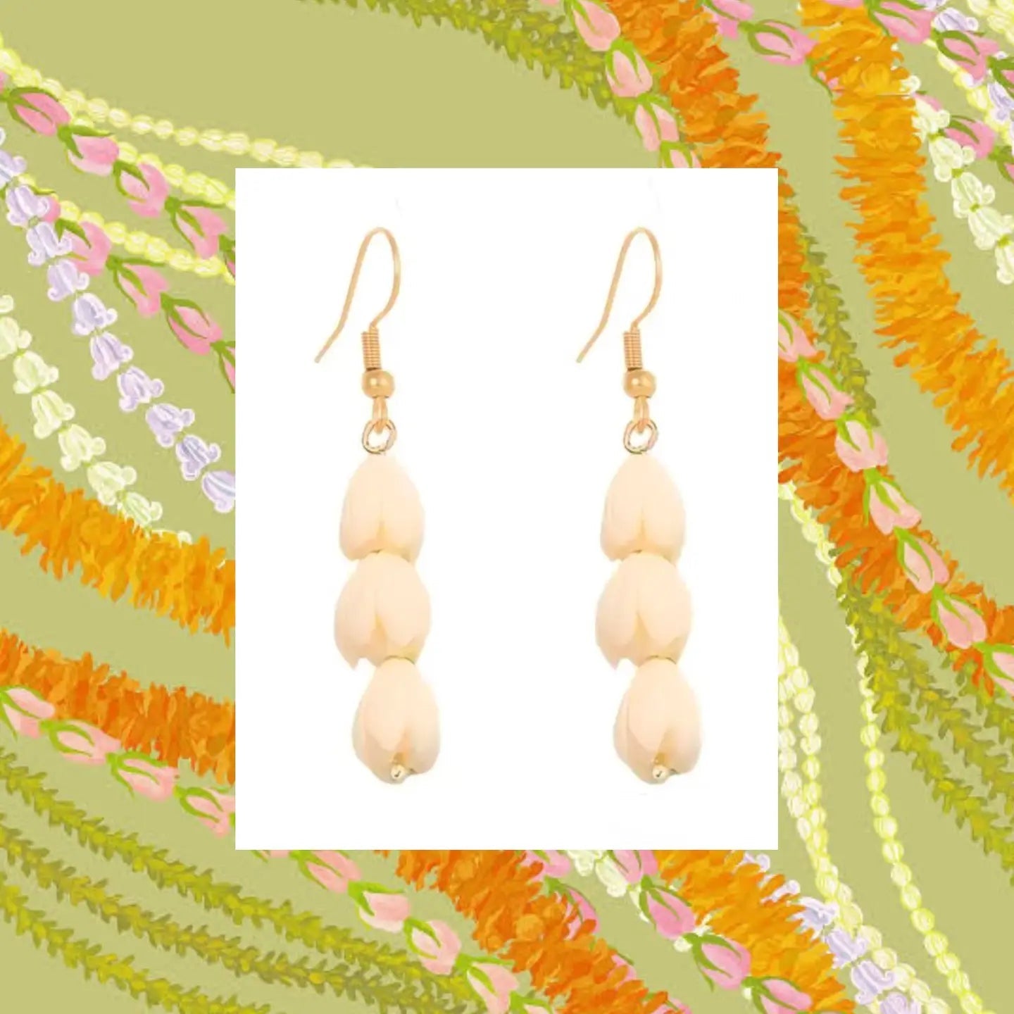 Triple Pikake Ivory Gold Earrings - The Salty BabeEarrings
