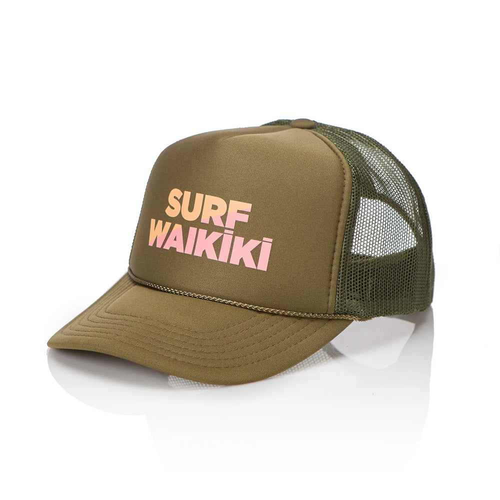 ALOHA COLLECTION Surf Waikiki trucker hat-Olive