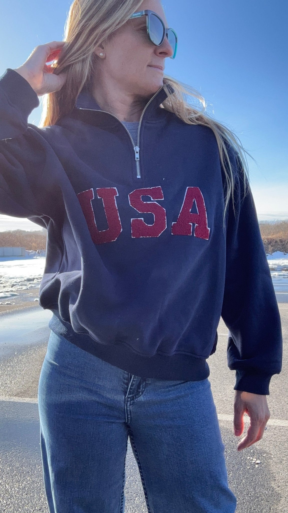 True Blue USA Quarter Zip Sweatshirt - The Salty BabeLong Sleeve Tops