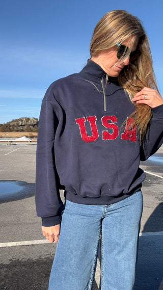 True Blue USA Quarter Zip Sweatshirt - The Salty BabeLong Sleeve Tops