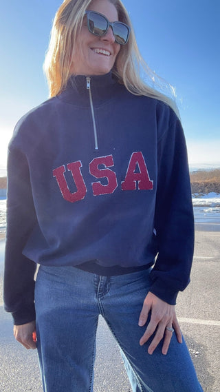 True Blue USA Quarter Zip Sweatshirt - The Salty BabeLong Sleeve Tops