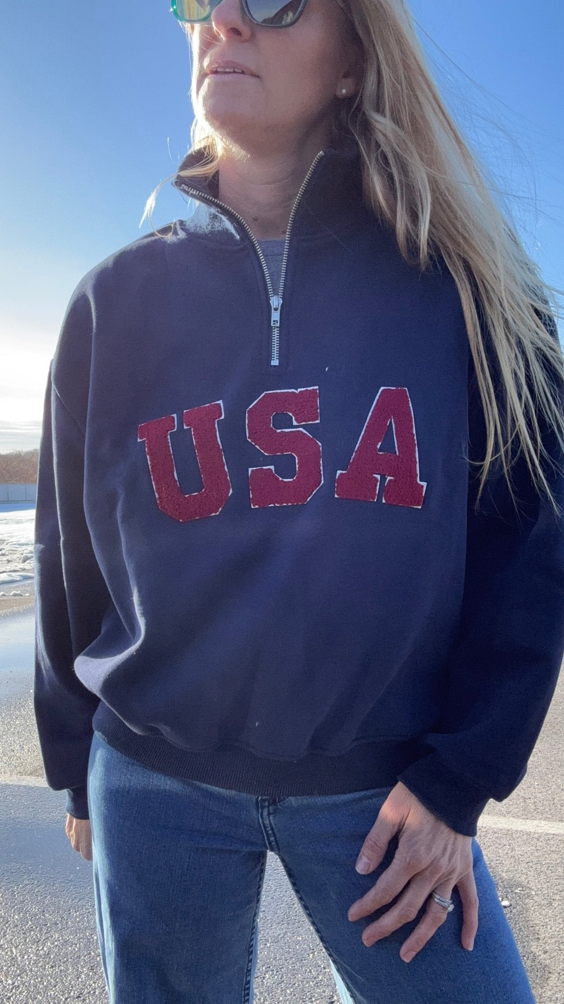 True Blue USA Quarter Zip Sweatshirt - The Salty BabeLong Sleeve Tops