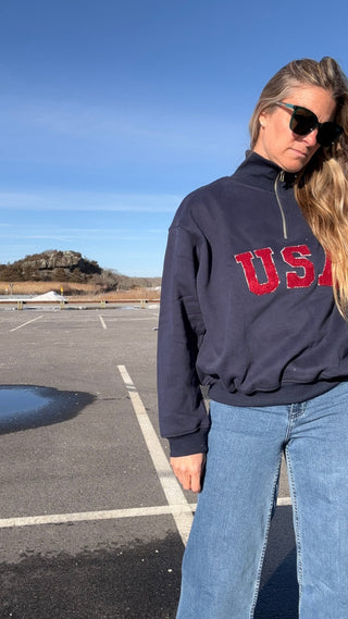 True Blue USA Quarter Zip Sweatshirt - The Salty BabeLong Sleeve Tops