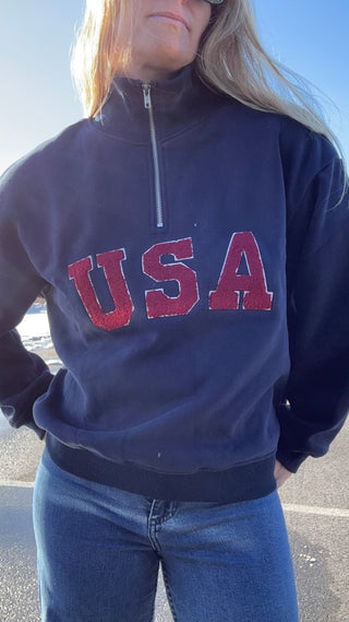 True Blue USA Quarter Zip Sweatshirt - The Salty BabeLong Sleeve Tops