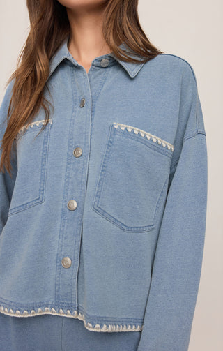 ZSUPPLY All Day Crop Whipstitch Jacket in Santorini Indigo