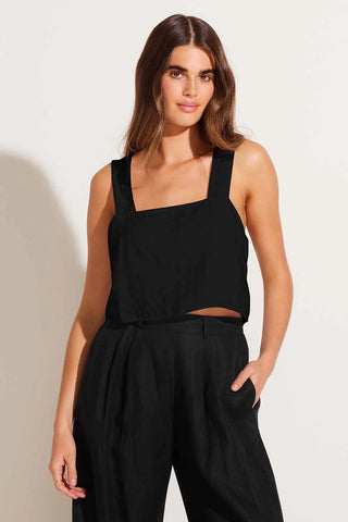VITAMIN A Tallows Linen Crop Top - Black - The Salty Babecrop top