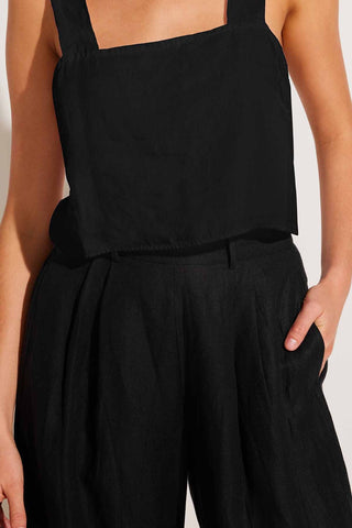 VITAMIN A Tallows Linen Crop Top - Black - The Salty Babecrop top