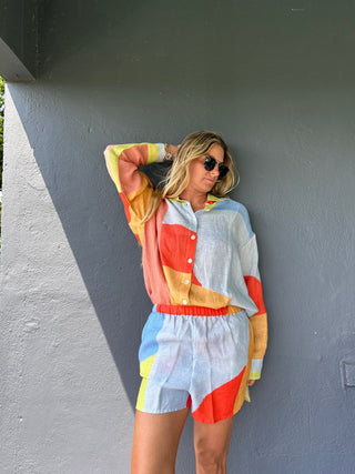 VITAMIN A Tallows Linen Short - Abstract Colorblock EcoLinen - The Salty BabeShorts