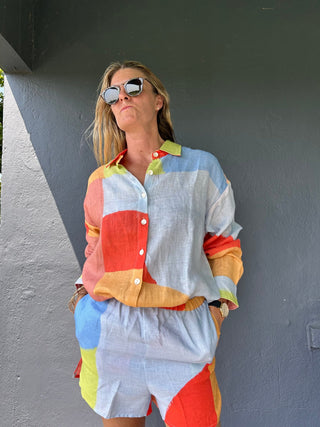 VITAMIN A Tallows Linen Short - Abstract Colorblock EcoLinen - The Salty BabeShorts
