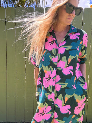 Water Hibiscus Shirt Dress - The Salty BabeDresses