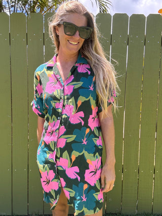 Water Hibiscus Shirt Dress - The Salty BabeDresses