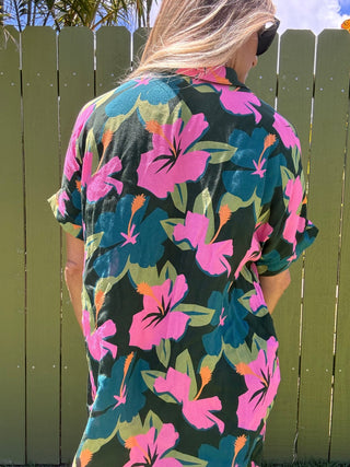 Water Hibiscus Shirt Dress - The Salty BabeDresses