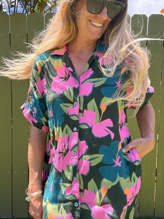 Water Hibiscus Shirt Dress - The Salty BabeDresses
